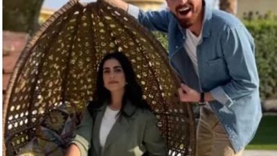 محمود حجازى وولاء الشريف من كواليس مسلسل ”أبو العروسة 3”