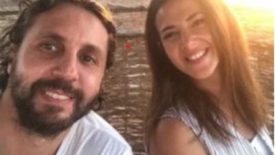 دنيا سمير غانم برفقة هشام ماجد من كواليس فيلم ”تسليم أهالى”