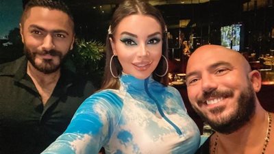 شاهد.. تامر حسني ومحمود العسيلي برفقة الراقصة جوهرة