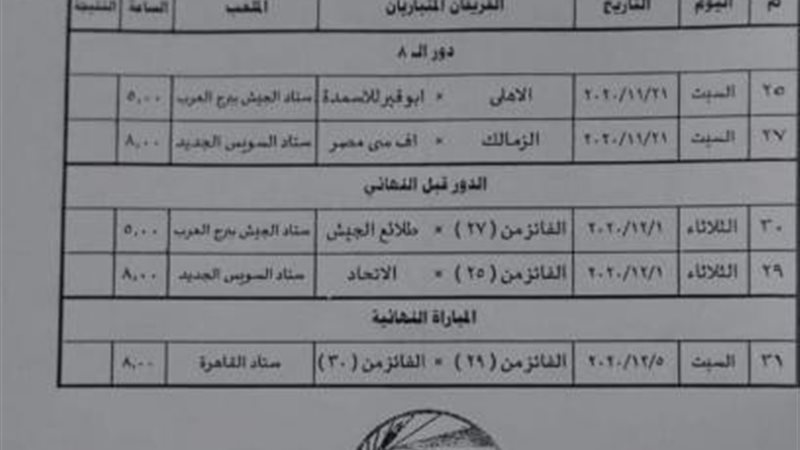 جدول مباريات كأس