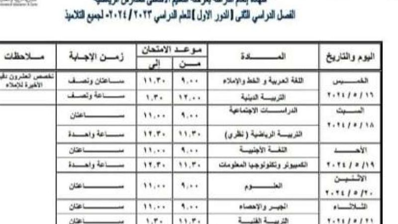 جدول امتحانات الترم