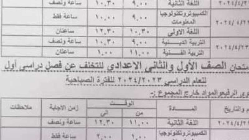 جدول امتحانات المواد