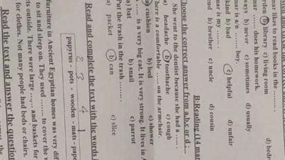 تسريب امتحانات الصف الخامس الابتدائي في مادة اللغة الإنجليزية بنموذج الإجابة