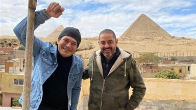 باسم سمرة وأحمد شفيق في كواليس تصوير مسلسل ”بنت السلطان”