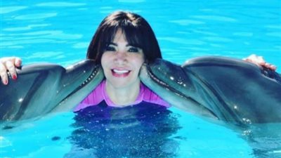 بالقبلات والأحضان.. لقاء سويدان تداعب ”الدلافين” في شرم الشيخ (صور)