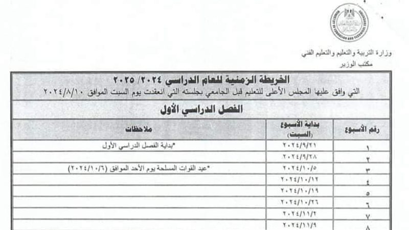 جدول اجازات المدارس