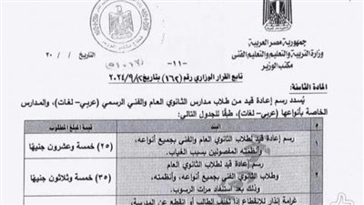 رسوم إعادة قيد الطلاب المفصولين بالثانوي العام والفني 2025