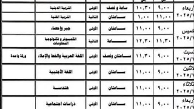 جدول امتحانات الصف الثالث الإعدادي 2025  في جميع المحافظات 