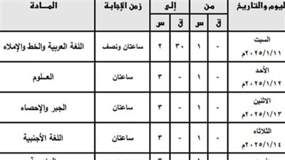 جدول امتحانات الصف الأول والثاني الإعدادي 2025 بمحافظة القليوبية 