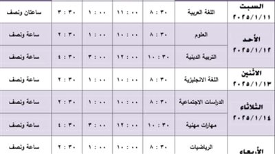 جدول امتحانات المرحلة الابتدائية 2025 بالجيزة الترم الأول 