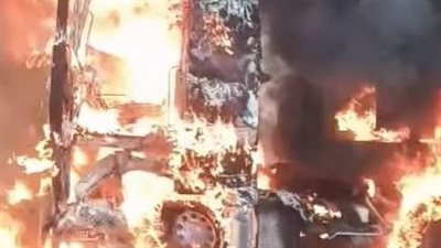 الطريق الأوسطي .. السيطرة على حريق سيارة تريلا دون خسائر في الأرواح