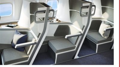 «نام براحتك».. تصميم جديد لمقاعد الطائرات لتفادى الإصابة بكورونا