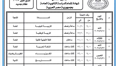 جداول امتحانات الثانوية العامة 2025 لجميع فئات الطلاب