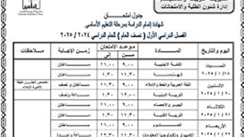 موعد امتحانات الشهادة