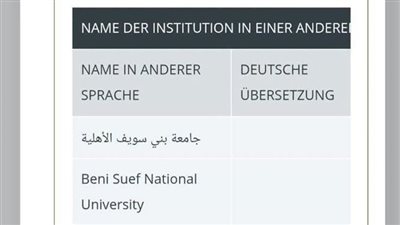 جامعة بنى سويف الأهلية ضمن قائمة الجامعات المعتمدة على موقع Anabin الألماني